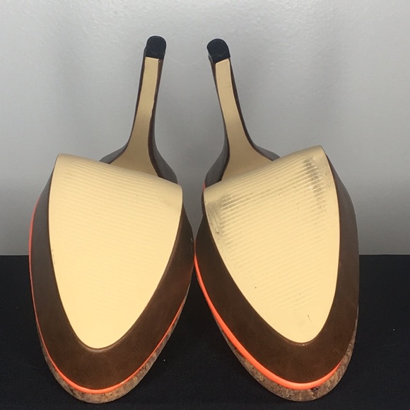 NEW Size 7 Brown corkscrew heels w/ Orange stripe - Picture 10 of 10